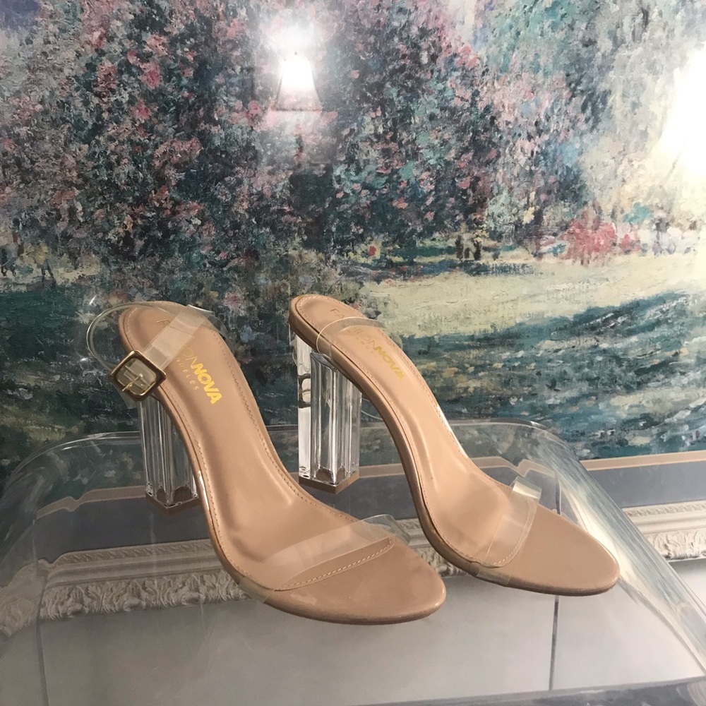4" Acrylic Ankle strap Heels. Size 8.5 - Picture 1 of 7
